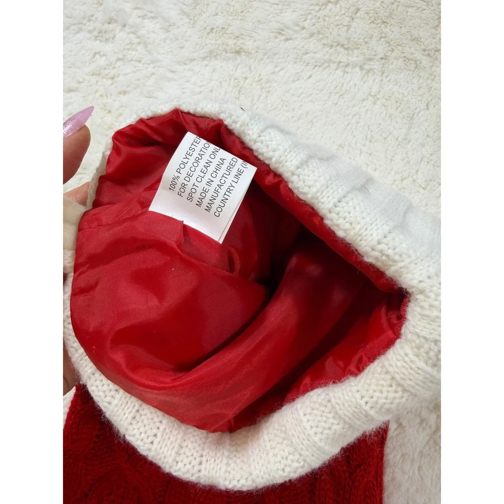 Red Faux Fur Santa Hat & Monogram Letter A Cable Knit Stocking